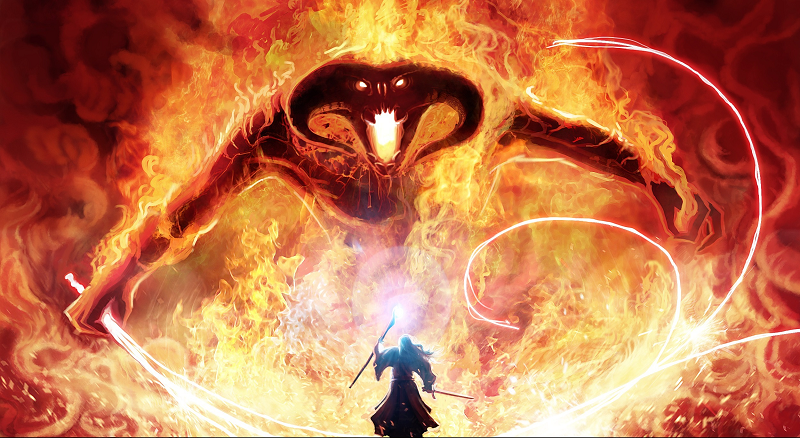 Gandalf lutando contra um balrog - O Senhor dos Anéis